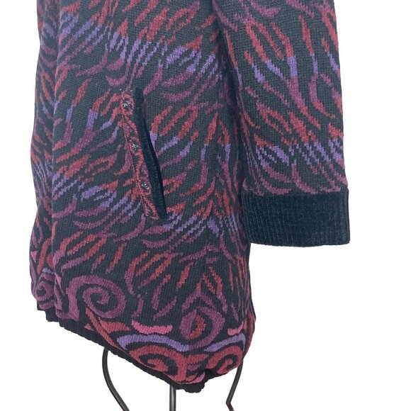 Vintage Icelandic Design Sweater Coat Cardigan Jacket Large Black Red Lined - Picture 8 of 13